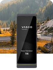 Egy lakókocsi halad egy hegyvidéki erdőkkel körülvett úton, mellette a Vasco Translator V4 Stone Gray színű modellje.