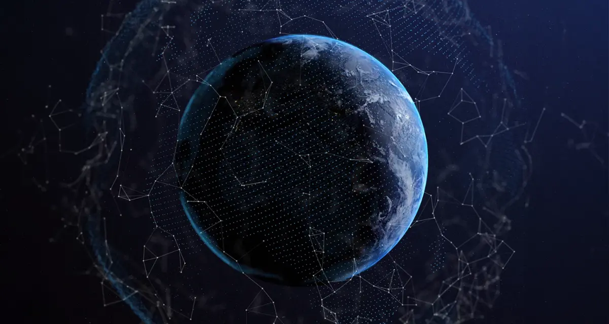 Hálózati kapcsolatokkal ellátott földgömb, amely közel 200 országban a szabad internet-hozzáférést szimbolizálja.